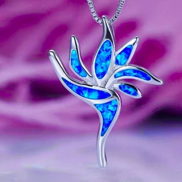 AYF Blue Opal Torch Pendant & Sterling 925 Silver Chain - Picture 7 of 13